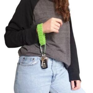 Crochet Wristlet Keychain HANDMADE Lime Green w/ Carabiner & Key Ring NEW